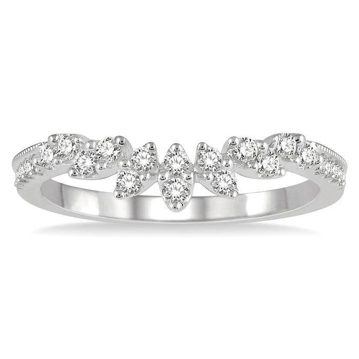 1/4 Ctw Marquise Garland Round Cut Diamond Wedding Band in 14K White Gold