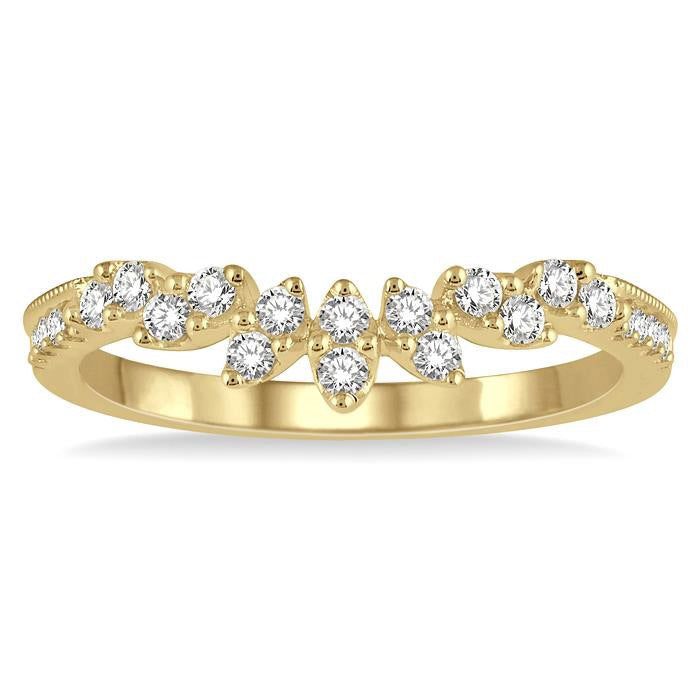 1/4 Ctw Marquise Garland Round Cut Diamond Wedding Band in 14K Yellow Gold
