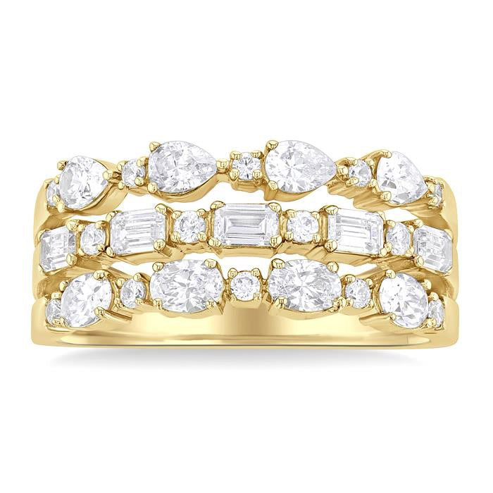 Bold Mixed Shape Three Row Diamond Fashion Band