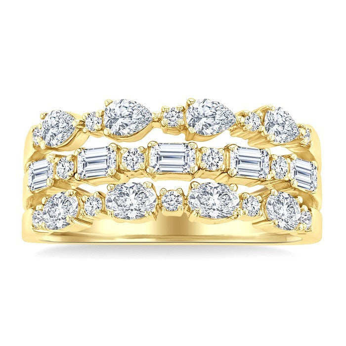 1 1/2 Ctw Triple Row Multi-Cut Diamond Fashion Band in 14K Yellow Gold