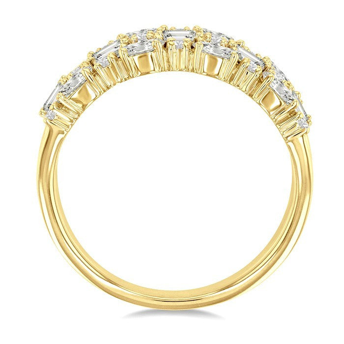 1 1/2 Ctw Triple Row Multi-Cut Diamond Fashion Band in 14K Yellow Gold