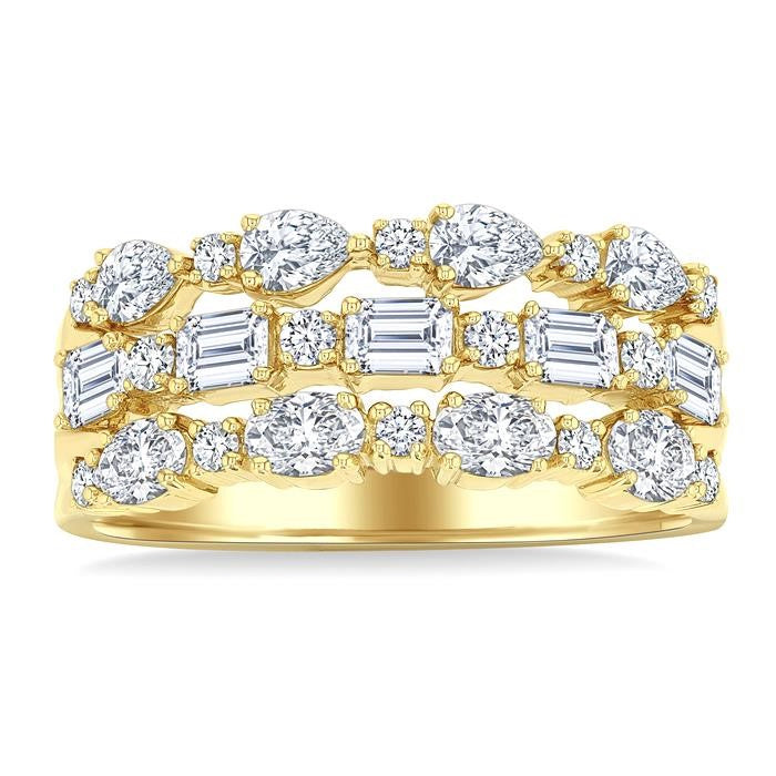 1 1/2 Ctw Triple Row Multi-Cut Diamond Fashion Band in 14K Yellow Gold