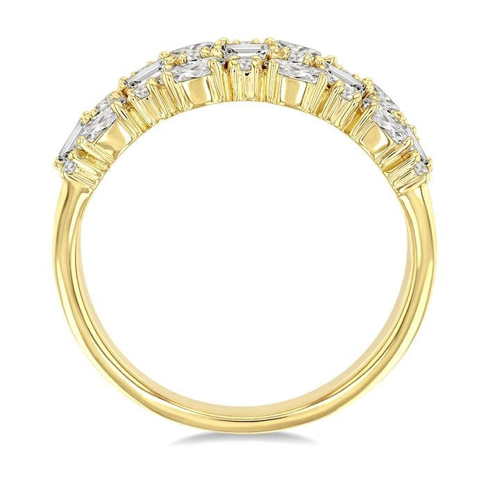 1 1/2 Ctw Triple Row Multi-Cut Diamond Fashion Band in 14K Yellow Gold