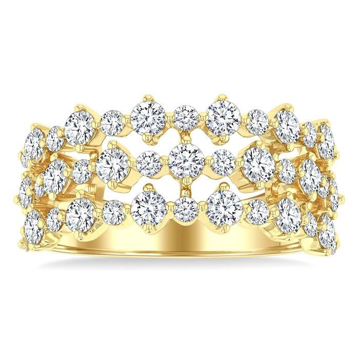 1 1/2 Ctw Triple Row Round Cut Diamond Fashion Band in 14K Yellow Gold