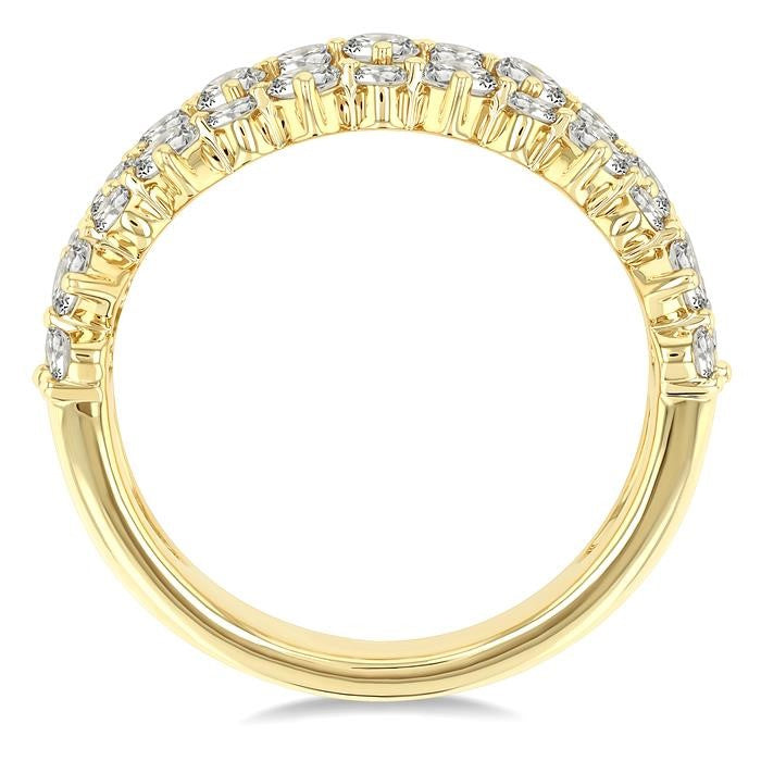 1 1/2 Ctw Triple Row Round Cut Diamond Fashion Band in 14K Yellow Gold