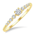 1/4 Ctw Bead Texture Shank Graduated Round CutDiamond Stackable Fashion Ring in 14K Yellow Gold