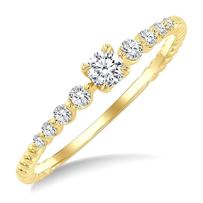 1/4 Ctw Bead Texture Shank Graduated Round CutDiamond Stackable Fashion Ring in 14K Yellow Gold