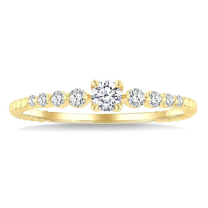 1/4 Ctw Bead Texture Shank Graduated Round CutDiamond Stackable Fashion Ring in 14K Yellow Gold