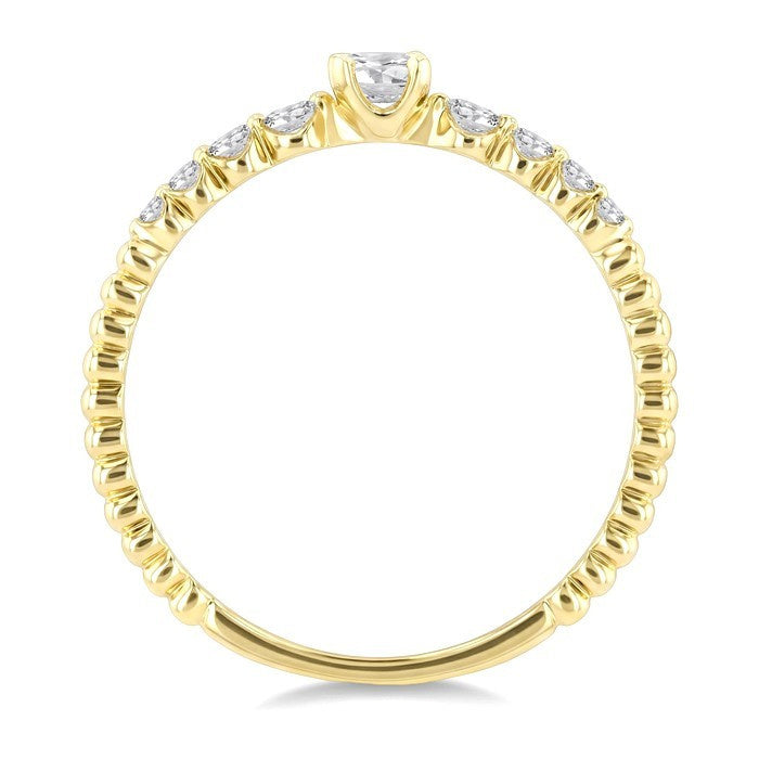1/4 Ctw Bead Texture Shank Graduated Round CutDiamond Stackable Fashion Ring in 14K Yellow Gold