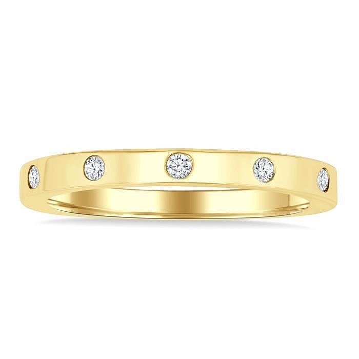1/10 Ctw Flush Bezel Set Diamond Fashion Band in 10K Yellow Gold