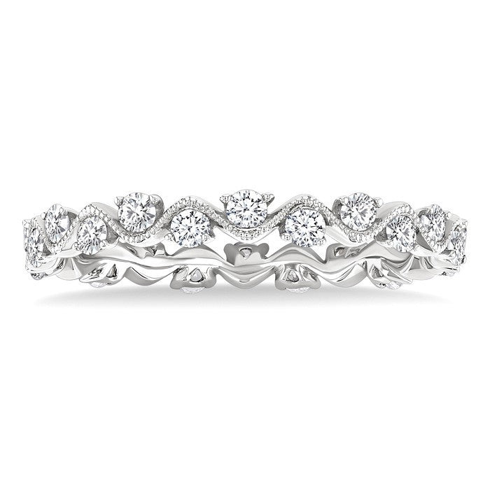 5/8 Ctw Curvy Zig-Zag Round Cut Diamond Eternity Wedding Band in 14K White Gold