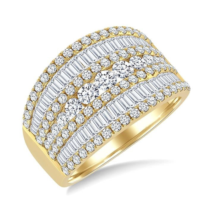 2 Ctw Split Middle Baguette and Round Cut Diamond Fashion Wide Band in 14K Yellow Gold
