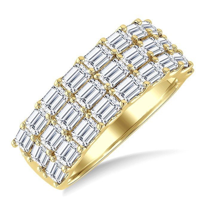 3 Ctw Triple Row Emerald Cut Diamond Bold Wide Band in 14K Yellow Gold