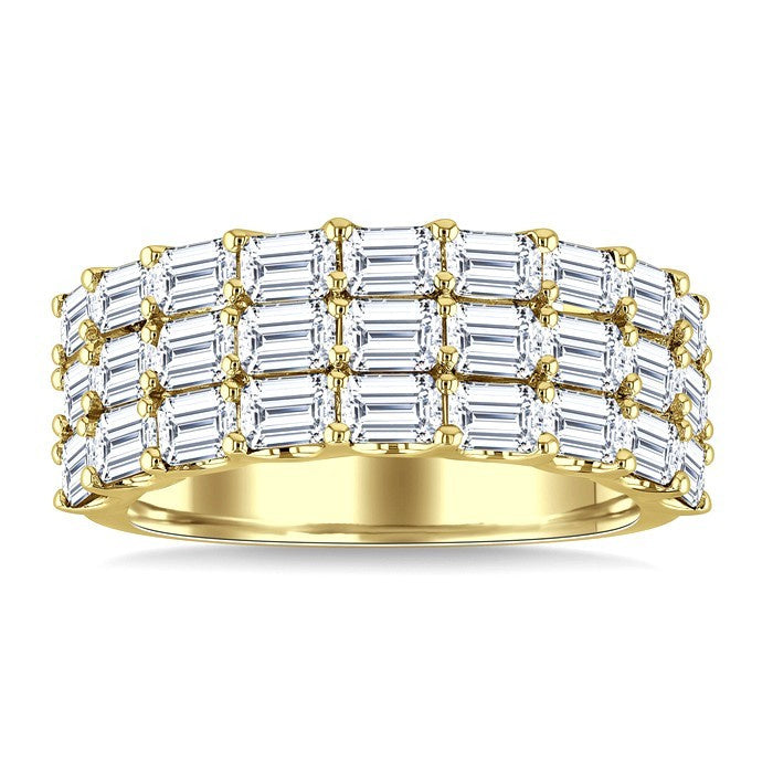 3 Ctw Triple Row Emerald Cut Diamond Bold Wide Band in 14K Yellow Gold