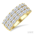3 Ctw Triple Row Emerald Cut Diamond Bold Wide Band in 14K Yellow Gold