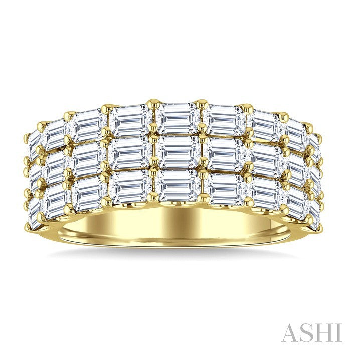 3 Ctw Triple Row Emerald Cut Diamond Bold Wide Band in 14K Yellow Gold