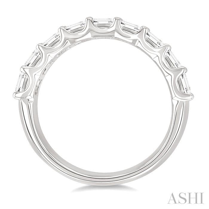3 Ctw Triple Row Emerald Cut Diamond Fashion Wide Band in 14K White Gold