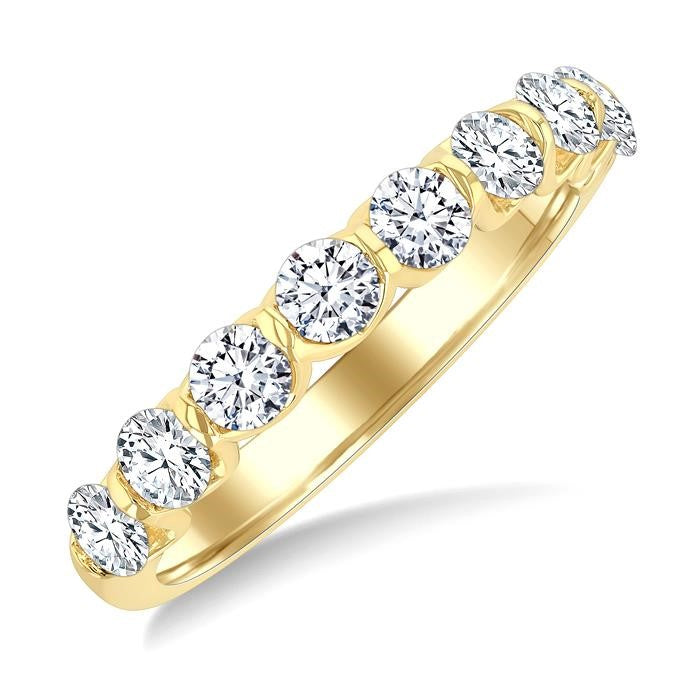 1 Ctw Wavy Channel Set 9-Stone Round Cut Diamond Fashion Band in 14K Yellow Gold