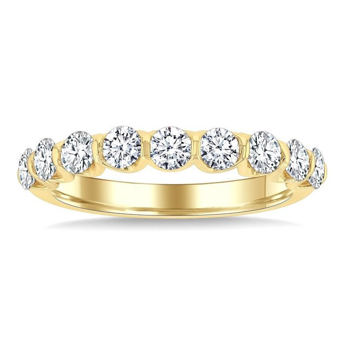 1 Ctw Wavy Channel Set 9-Stone Round Cut Diamond Fashion Band in 14K Yellow Gold