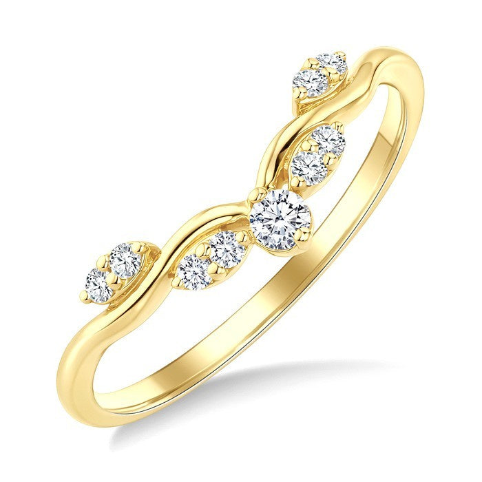 1/8 Ctw Curvy Chevron Leaf Motif Round Cut Diamond Fashion Band in 14K Yellow Gold