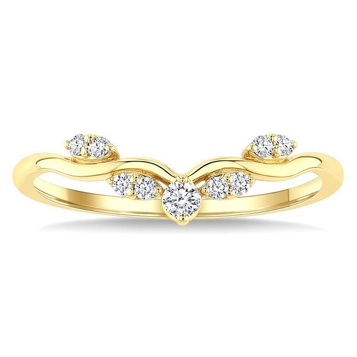 1/8 Ctw Curvy Chevron Leaf Motif Round Cut Diamond Fashion Band in 10K Yellow Gold