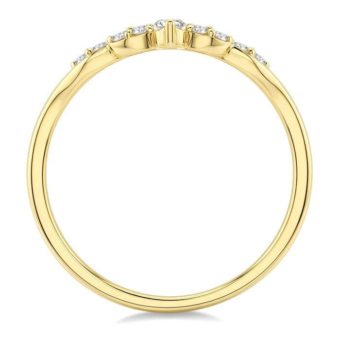 1/8 Ctw Curvy Chevron Leaf Motif Round Cut Diamond Fashion Band in 10K Yellow Gold