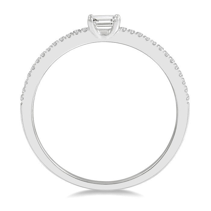 1/6 Ctw Petite Baguette Center Round Cut Diamond Stackable Ring in 14K White Gold