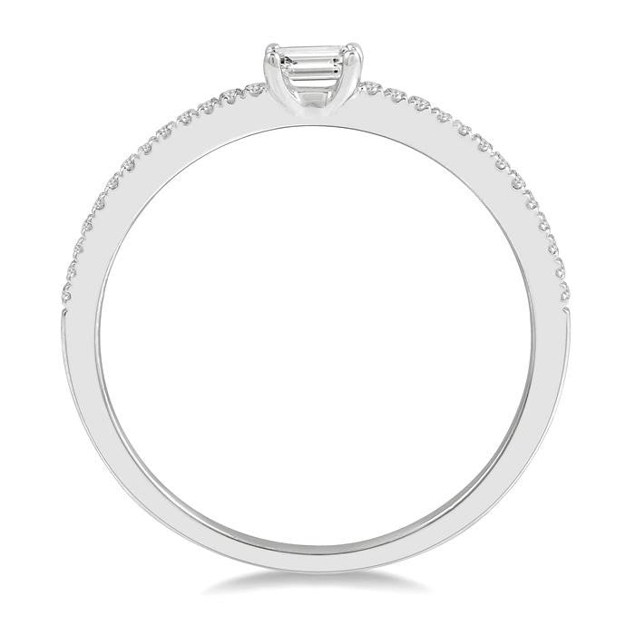 1/6 Ctw Petite Baguette Center Round Cut Diamond Stackable Ring in 14K White Gold