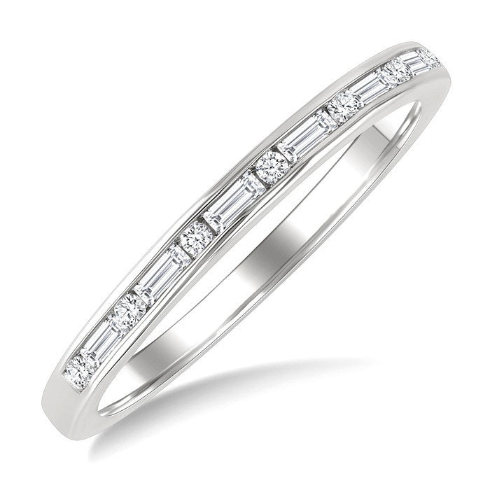1/5 Ctw Baguette and Round Cut Diamond Stackable Fashion Band in 10K White Gold