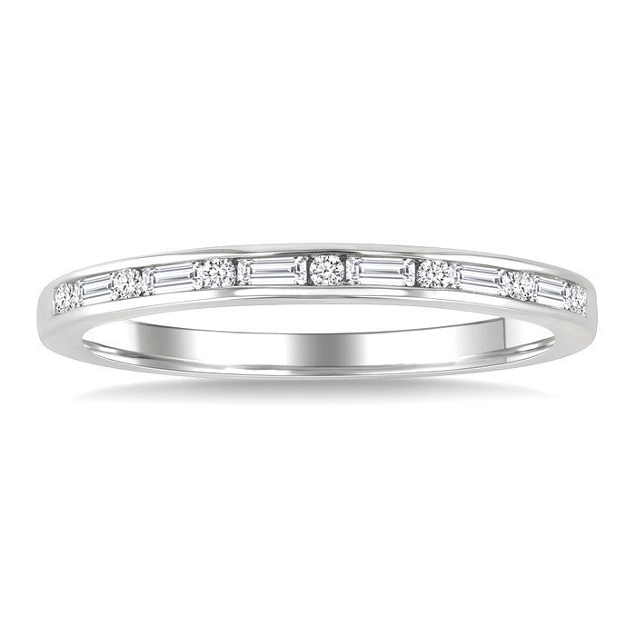 1/5 Ctw Baguette and Round Cut Diamond Stackable Fashion Band in 10K White Gold