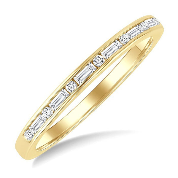 1/5 Ctw Baguette and Round Cut Diamond Stackable Fashion Band in 10K Yellow Gold