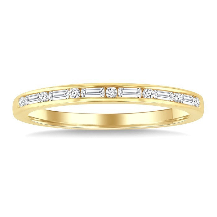 1/5 Ctw Baguette and Round Cut Diamond Stackable Fashion Band in 10K Yellow Gold