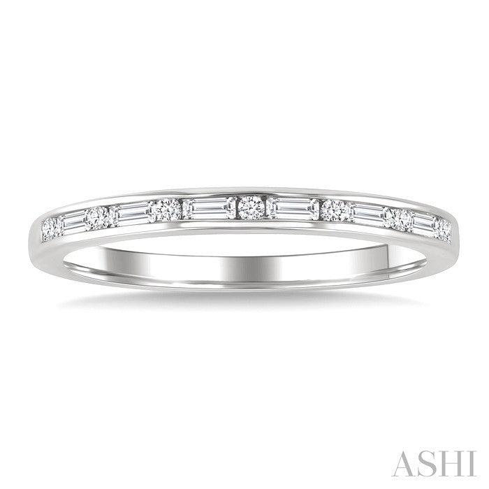 1/5 Ctw Baguette and Round Cut Diamond Stackable Fashion Band in 10K White Gold