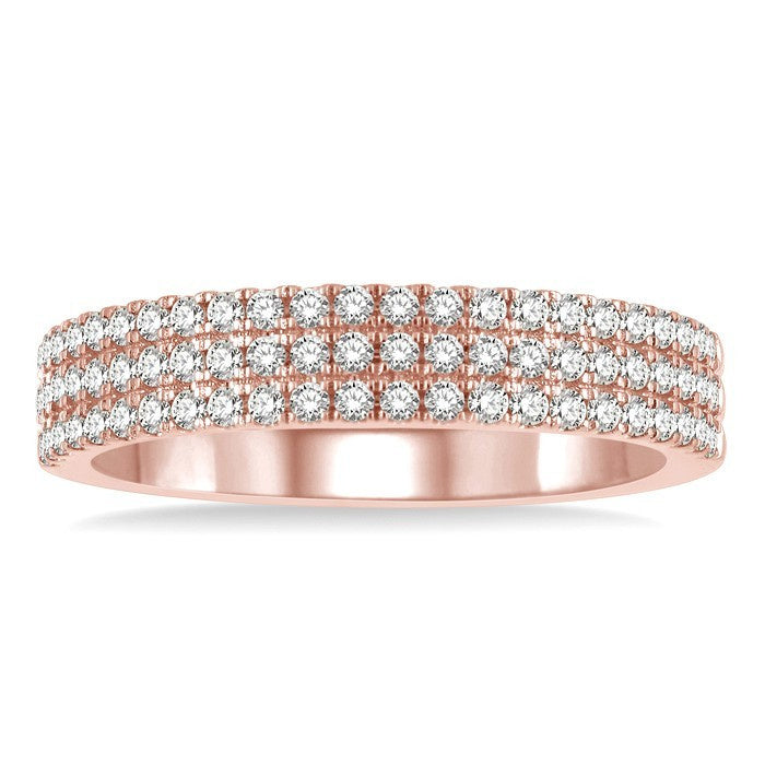 1/2 Ctw Triple Row Round Cut Diamond Wedding Band in 14K Rose Gold