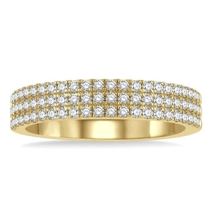 1/2 Ctw Triple Row Round Cut Diamond Wedding Band in 14K Yellow Gold