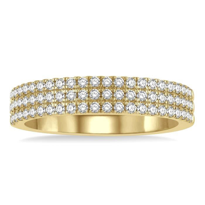 1/2 Ctw Triple Row Round Cut Diamond Wedding Band in 14K Yellow Gold