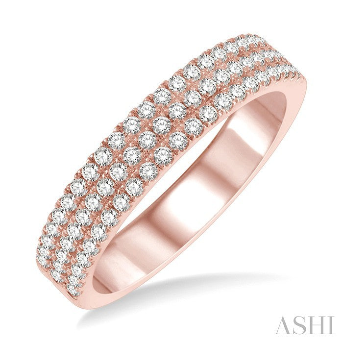 1/2 Ctw Triple Row Round Cut Diamond Wedding Band in 14K Rose Gold