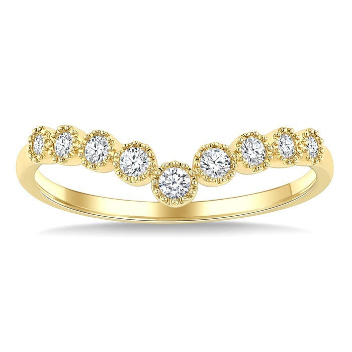1/5 Ctw Chevron Bezel Set Round Cut Diamond Fashion Band in 14K Yellow Gold