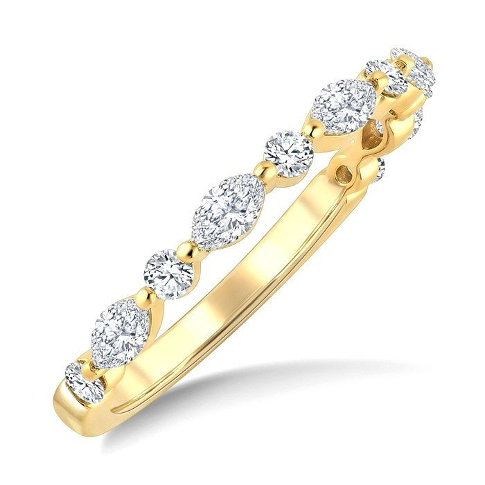 5/8 Ctw Alternating Marquise and Round Cut Diamond Fashion Band in 14K Yellow Gold