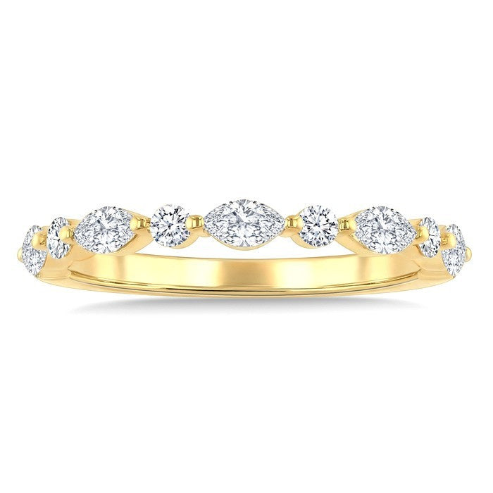5/8 Ctw Alternating Marquise and Round Cut Diamond Fashion Band in 14K Yellow Gold