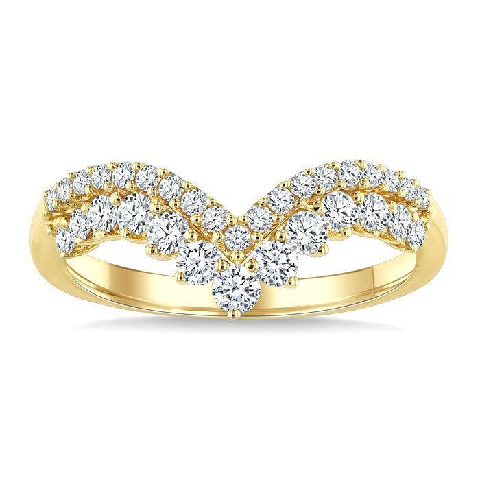 5/8 Ctw Twin Row Round Cut Diamond Chevron Ring in 14K Yellow Gold