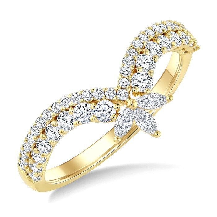 1/2 Ctw Twin Row Marquise and Round Cut Diamond Chevron Ring in 14K Yellow Gold