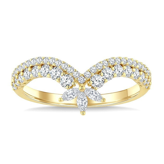 1/2 Ctw Twin Row Marquise and Round Cut Diamond Chevron Ring in 14K Yellow Gold