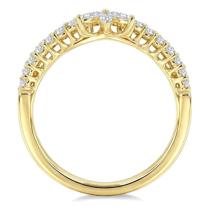 1/2 Ctw Twin Row Marquise and Round Cut Diamond Chevron Ring in 14K Yellow Gold