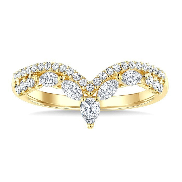 1/2 Ctw Twin Row Marquise, Pear and Round Cut Diamond Chevron Ring in 14K Yellow Gold