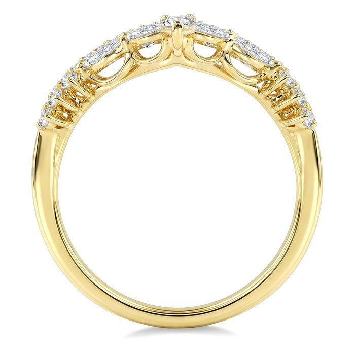1/2 Ctw Twin Row Marquise, Pear and Round Cut Diamond Chevron Ring in 14K Yellow Gold