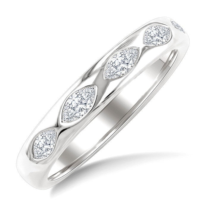 1/2 Ctw 5-Stone Bezel Set Marquise Cut Diamond Band in 14K White Gold