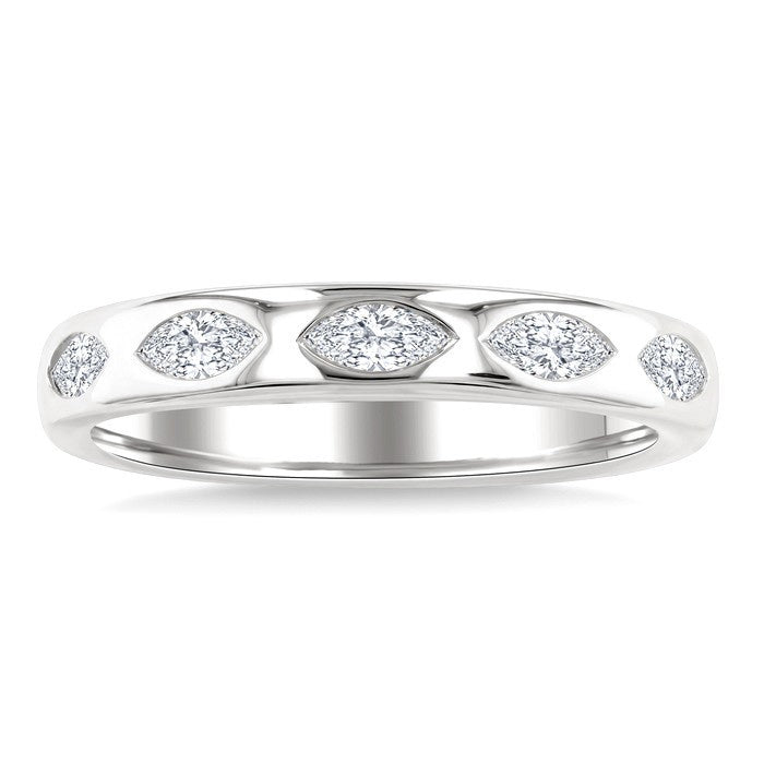 1/2 Ctw 5-Stone Bezel Set Marquise Cut Diamond Band in 14K White Gold