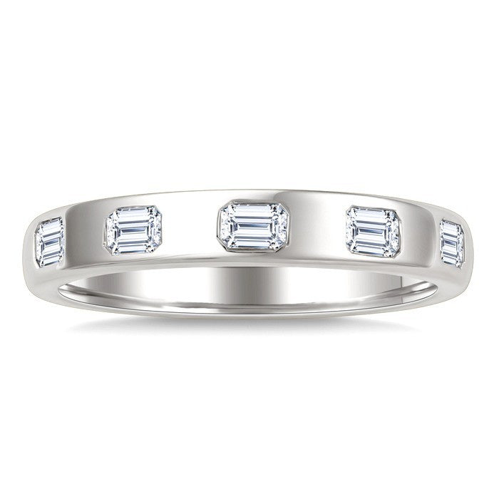 1/2 Ctw Bezel Set 5 Stone Octagon Cut Diamond Band in 14K White Gold