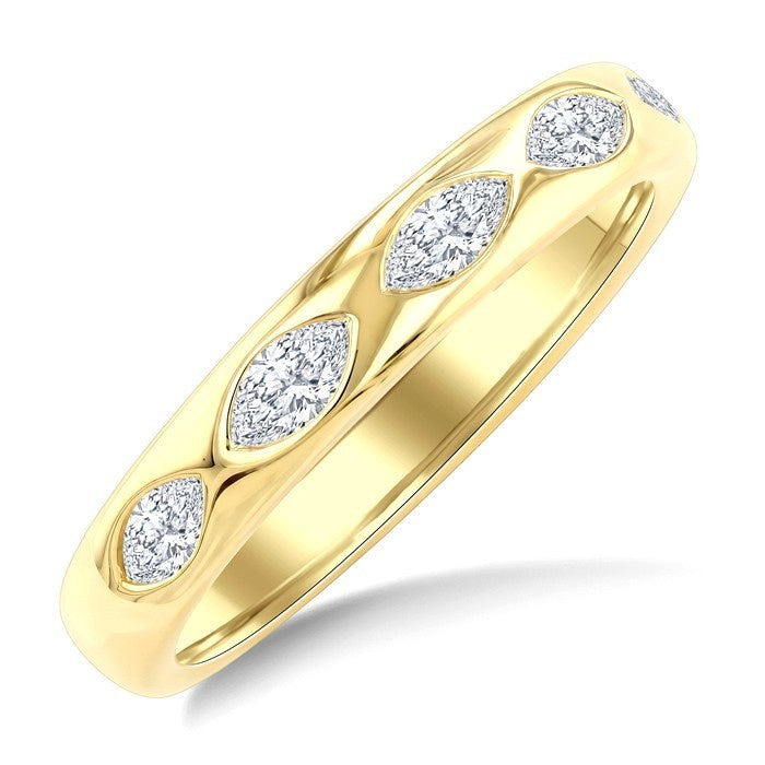 1/2 Ctw 5-Stone Bezel Set Marquise Cut Diamond Band in 14K Yellow Gold